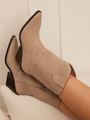 Mint Velvet Cream Annie Suede Cowboy Boots - Image 1 of 5