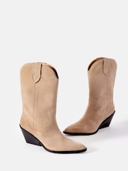 Mint Velvet Cream Annie Suede Cowboy Boots - Image 3 of 5