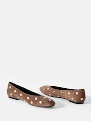 Mint Velvet Brown Coco Suede Studded Leather Flat Shoes - Image 3 of 5