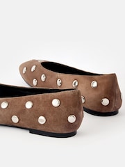 Mint Velvet Brown Coco Suede Studded Leather Flat Shoes - Image 4 of 5