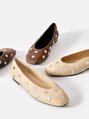 Mint Velvet Brown Coco Suede Studded Leather Flat Shoes - Image 5 of 5