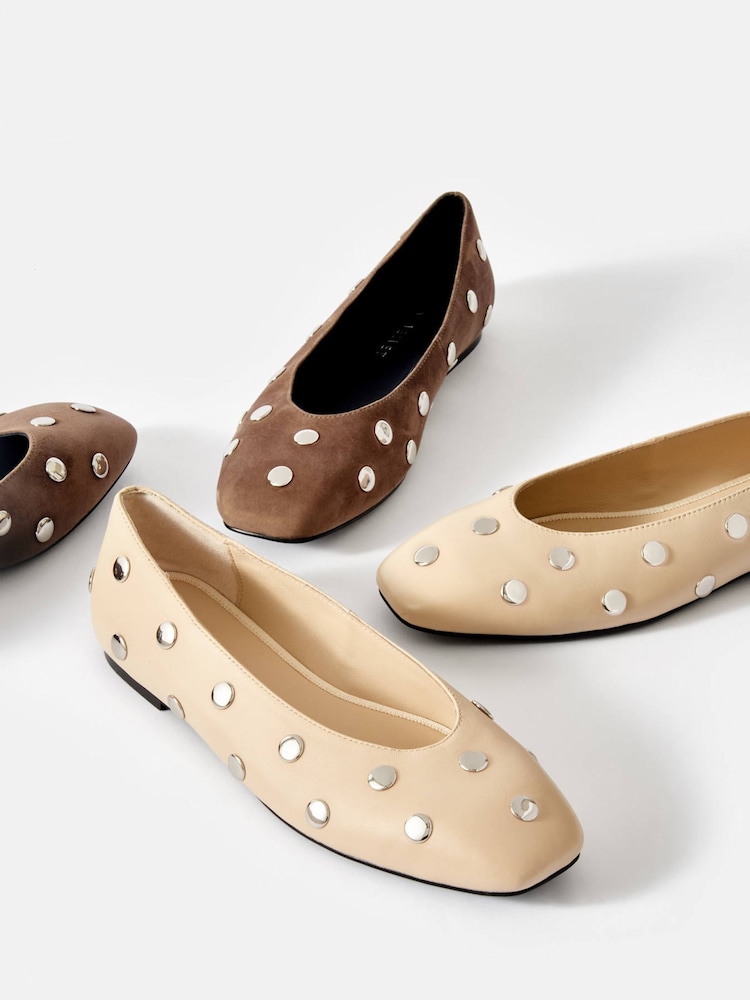 Mint Velvet Brown Coco Suede Studded Leather Flat Shoes - Image 5 of 5