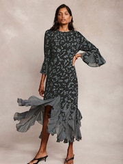 Mint Velvet Black Floral Print Midi Dress - Image 3 of 9