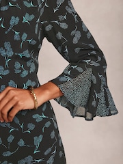 Mint Velvet Black Floral Print Midi Dress - Image 4 of 9
