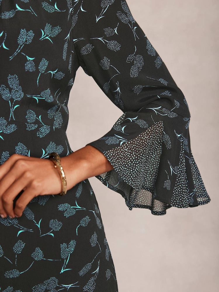 Mint Velvet Black Floral Print Midi Dress - Image 4 of 9