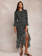 Mint Velvet Black Floral Print Midi Dress - Image 5 of 9