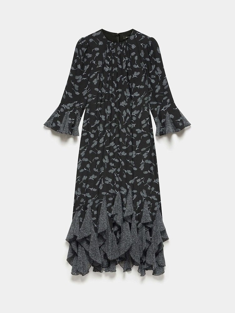 Mint Velvet Black Floral Print Midi Dress - Image 7 of 9