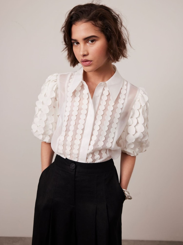 Mint Velvet White Organza Puff Sleeve Shirt - Image 3 of 7