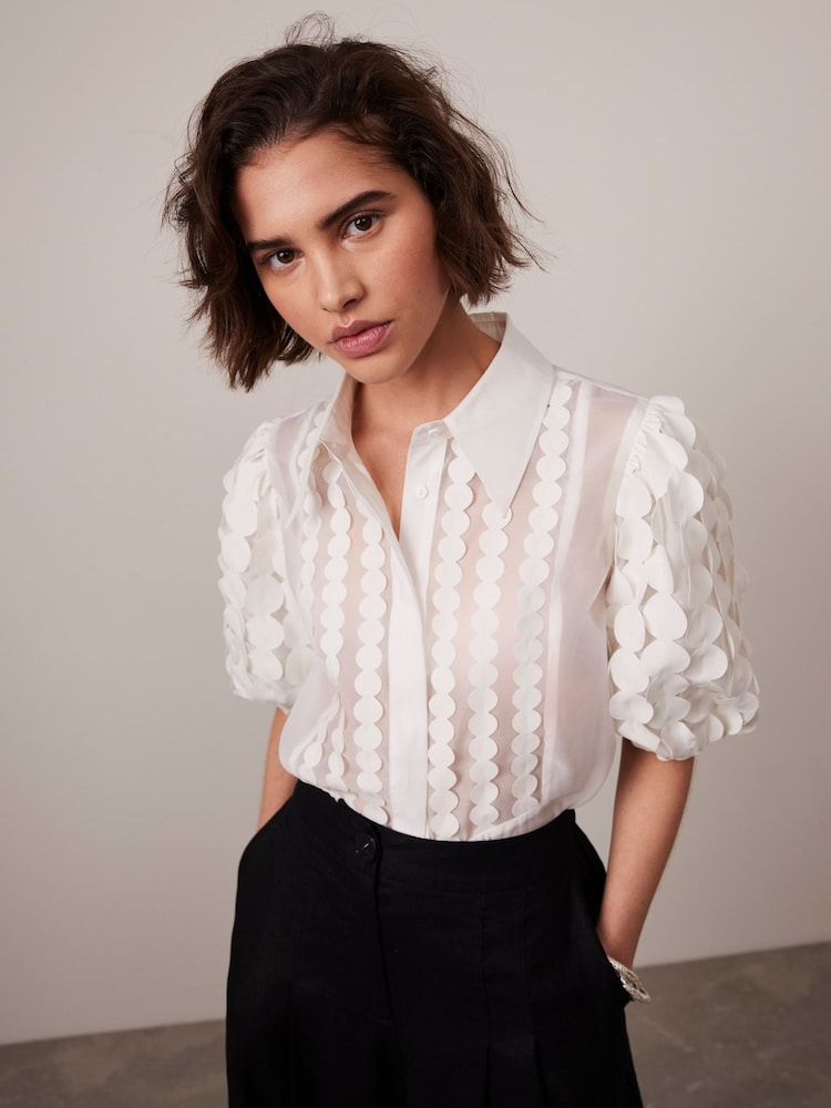 Mint Velvet White Organza Puff Sleeve Shirt - Image 5 of 7