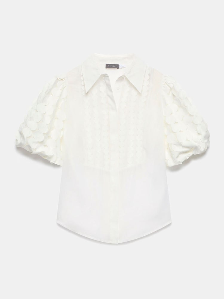Mint Velvet White Organza Puff Sleeve Shirt - Image 6 of 7