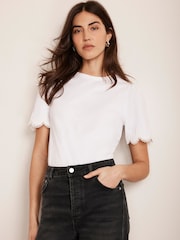 Mint Velvet White 100% Cotton Lace Trim T-Shirt - Image 1 of 9