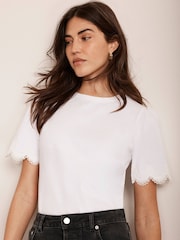 Mint Velvet White 100% Cotton Lace Trim T-Shirt - Image 2 of 9