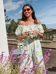 Blue Off Shoulder Wide Leg Jumpsuit - Image 2 of 7