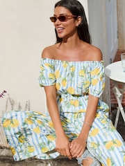 Blue Off Shoulder Wide Leg Jumpsuit - Image 3 of 7
