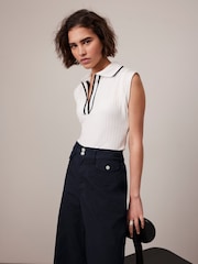 Mint Velvet White Contrast Polo Top - Image 5 of 9
