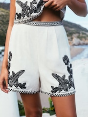 Ecru Marl Embroidered Beach Shorts - Image 1 of 5