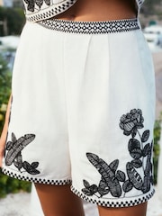 Ecru Marl Embroidered Beach Shorts - Image 3 of 5