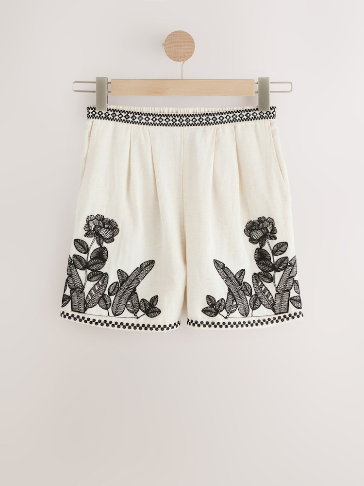 Ecru Marl Embroidered Beach Shorts - Image 6 of 8