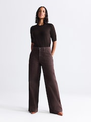 Chocolate Brown High Rise Utility Wide Leg Jeans - Image 1 of 6