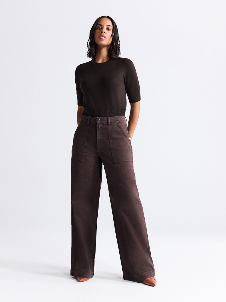 Chocolate Brown High Rise Utility Wide Leg Jeans - Image 1 of 6