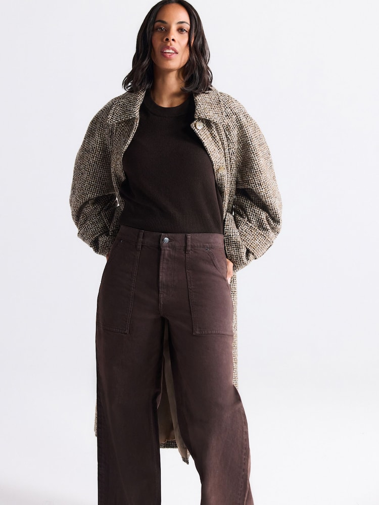 Chocolate Brown High Rise Utility Wide Leg Jeans - Image 2 of 6