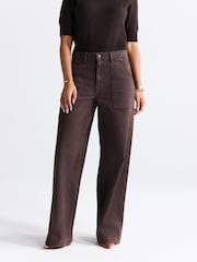 Chocolate Brown High Rise Utility Wide Leg Jeans - Image 3 of 6