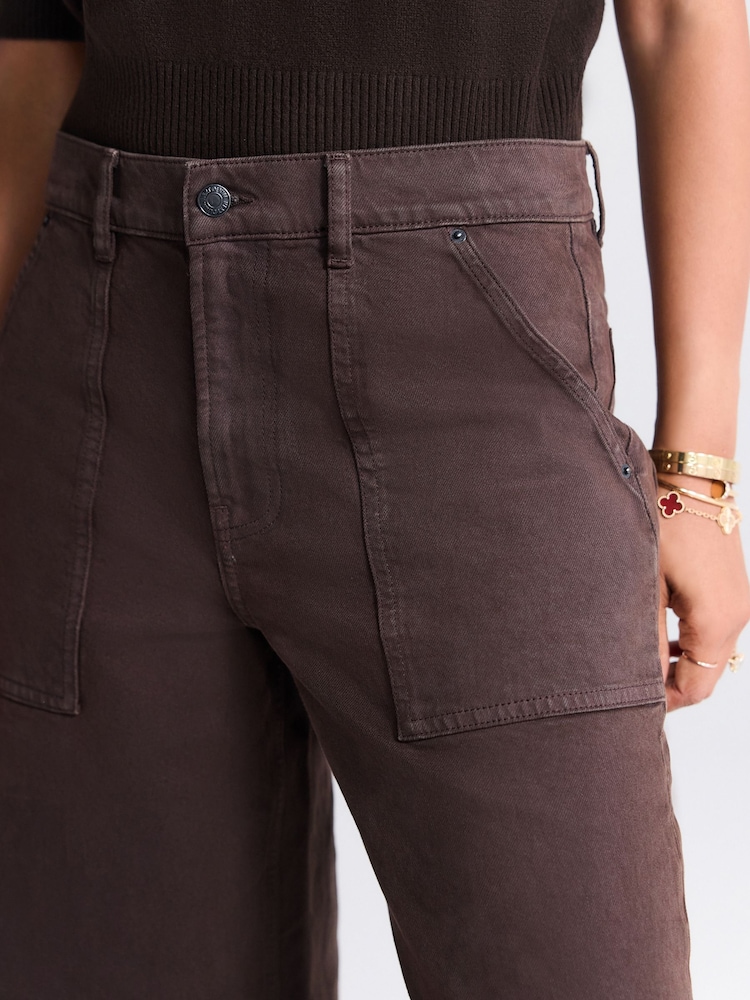 Chocolate Brown High Rise Utility Wide Leg Jeans - Image 6 of 6