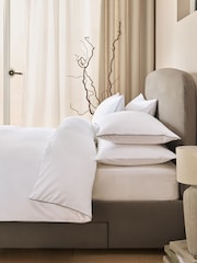 White Cotton Rich Piped Edge Duvet Cover and Pillowcase Set - Image 1 of 4