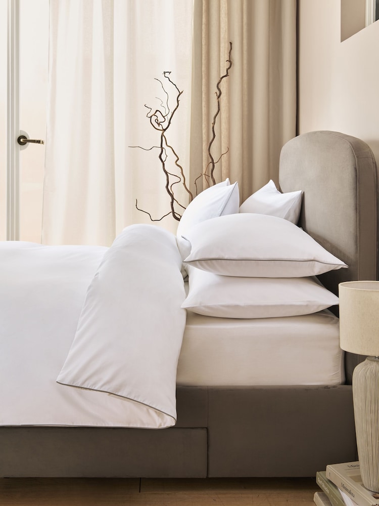 White Cotton Rich Piped Edge Duvet Cover and Pillowcase Set - Image 1 of 4