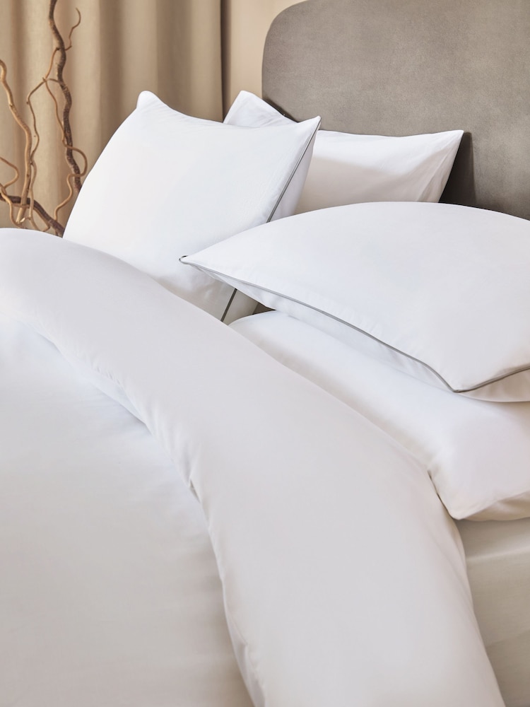 White Cotton Rich Piped Edge Duvet Cover and Pillowcase Set - Image 2 of 4