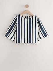 Navy/White Sleeved Summer T-Shirt with Linen - Image 1 of 1