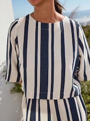 Marineblau/Weiß - Summer T-Shirt with Linen - Bild 5 von 9