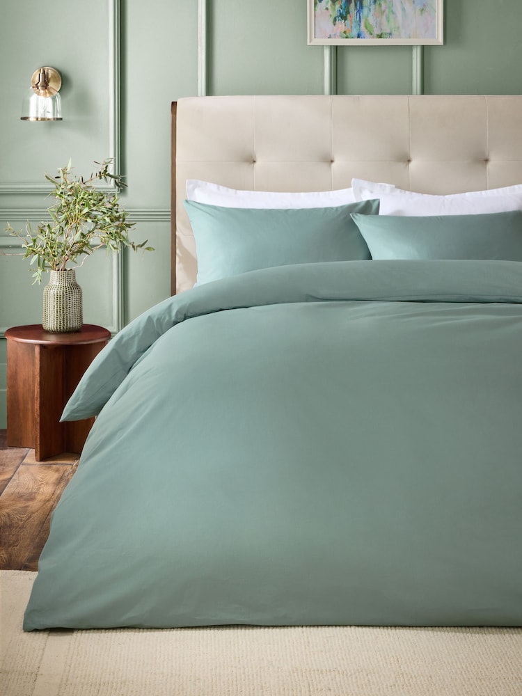 Sage Green 144 Thread Count Duvet Cover and Pillowcase Set - Image 1 of 4 Sage Green 144 Thread Count Duvet Cover and Pillowcase Set - Image 1 of 4