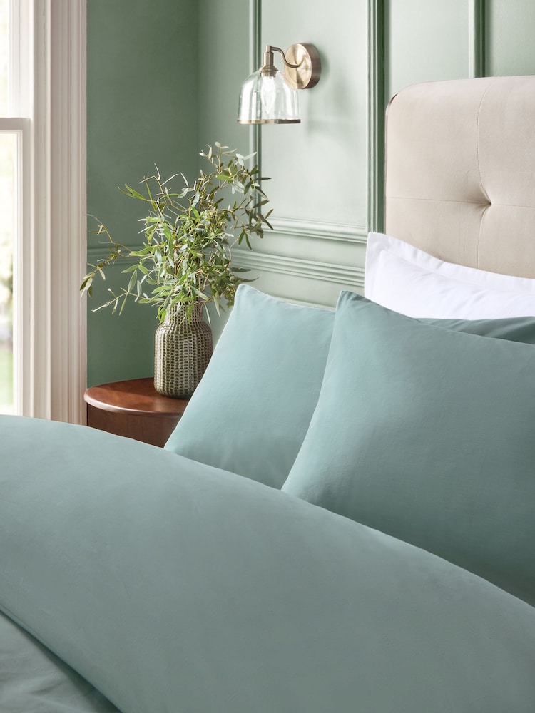 Sage Green 144 Thread Count Duvet Cover and Pillowcase Set - Image 2 of 4 Sage Green 144 Thread Count Duvet Cover and Pillowcase Set - Image 2 of 4