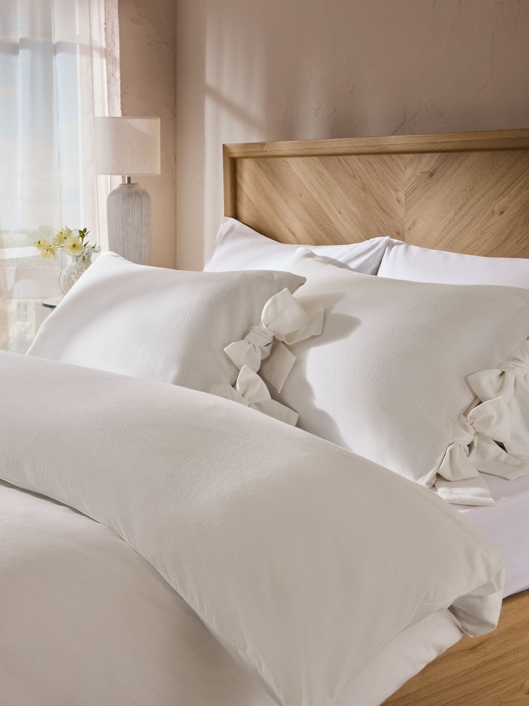 White Brushed Supersoft Cotton Bow Tie Edge Duvet Cover And Pillowcase Set - Image 2 of 5 White Brushed Supersoft Cotton Bow Tie Edge Duvet Cover And Pillowcase Set - Image 2 of 5