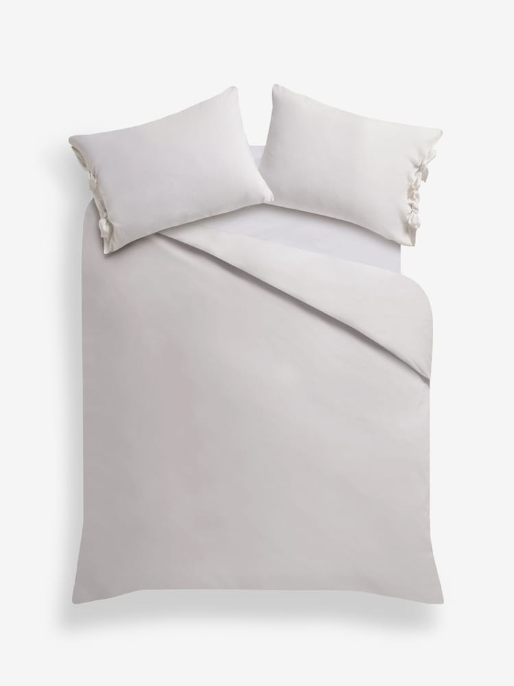 White Brushed Supersoft Cotton Bow Tie Edge Duvet Cover And Pillowcase Set - Image 5 of 5 White Brushed Supersoft Cotton Bow Tie Edge Duvet Cover And Pillowcase Set - Image 5 of 5