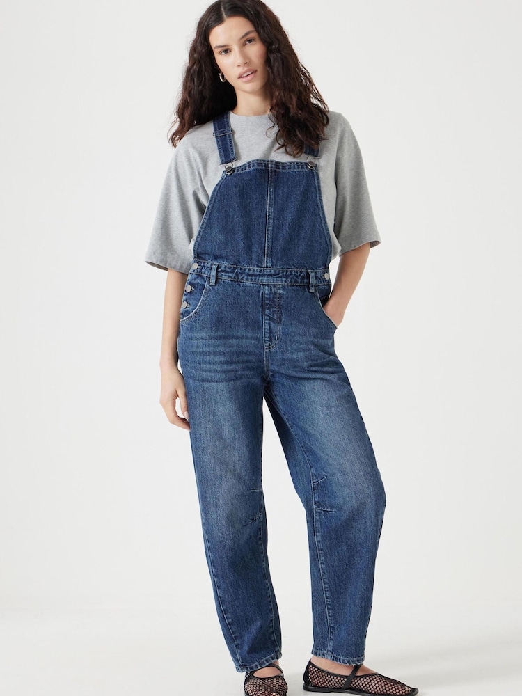 Hush Blue Cordelia Barrel Leg 100% Cotton Dungarees - Image 1 of 5