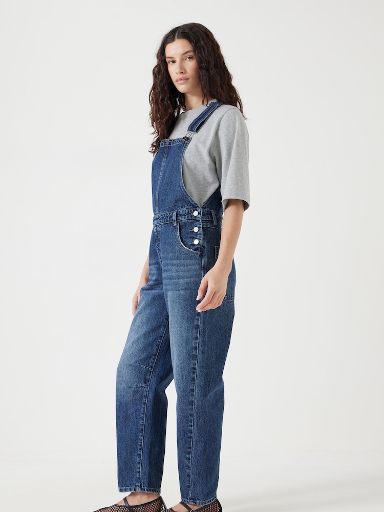 Hush Blue Cordelia Barrel Leg 100% Cotton Dungarees - Image 2 of 5