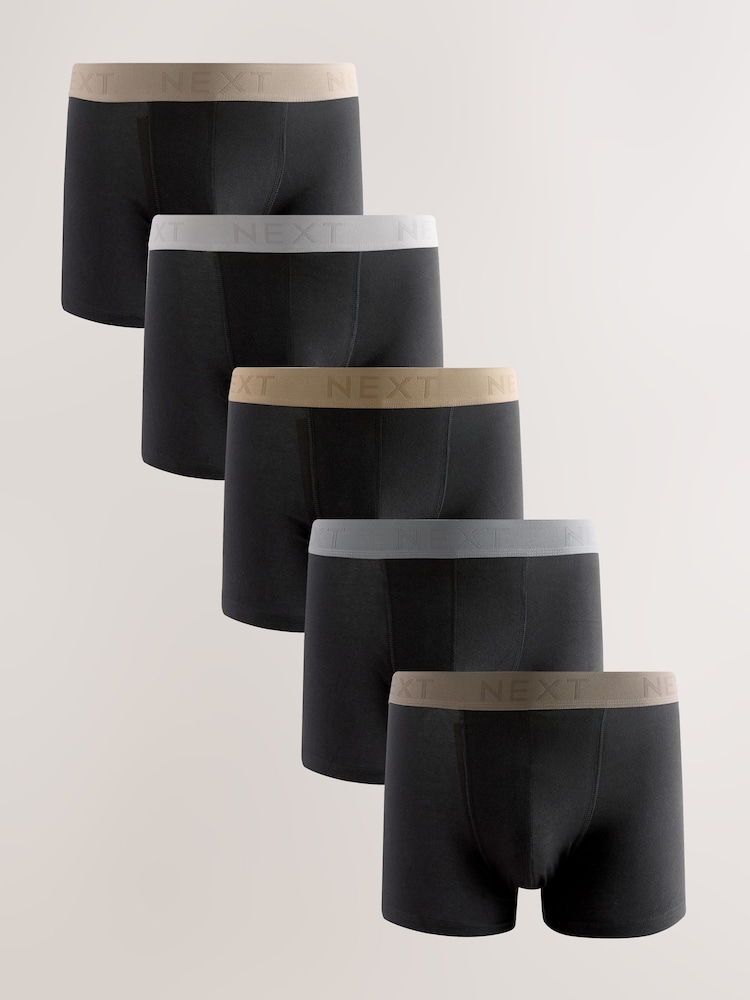 Black Neutral Waistband Trunks Boxers 5 Pack - Image 1 of 9