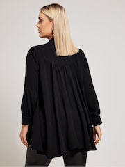 Yours Curve Black Tie-Neck Gather Blouse - Image 3 of 5