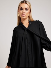 Yours Curve Black Tie-Neck Gather Blouse - Image 4 of 5
