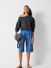 Hush Blue Lya Cropped Denim Bermuda 100% Cotton Shorts - Image 1 of 6