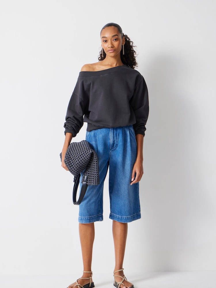 Hush Blue Lya Cropped Denim Bermuda 100% Cotton Shorts - Image 1 of 6