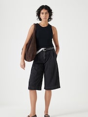 Hush Jet Black Lya Cropped Denim Bermuda 100% Cotton Shorts - Image 2 of 5