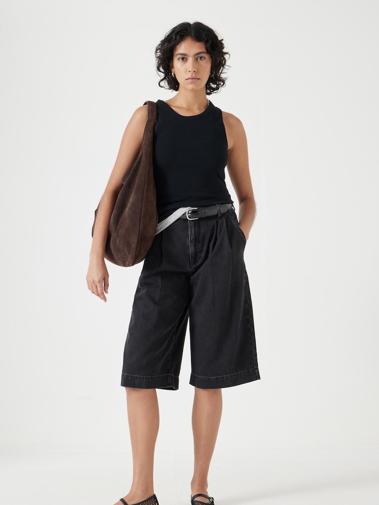 Hush Jet Black Lya Cropped Denim Bermuda 100% Cotton Shorts - Image 2 of 5