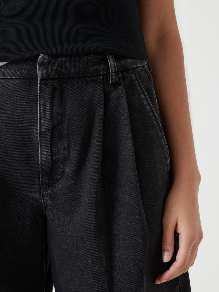 Hush Jet Black Lya Cropped Denim Bermuda 100% Cotton Shorts - Image 4 of 5
