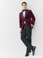 Burgundy Red Regular Fit Signature Pontoglio Italian Velvet Blazer With Shawl Lapel - Image 3 of 5