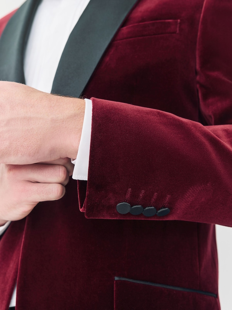 Burgundy Red Regular Fit Signature Pontoglio Italian Velvet Blazer With Shawl Lapel - Image 5 of 5 Burgundy Red Regular Fit Signature Pontoglio Italian Velvet Blazer With Shawl Lapel - Image 5 of 5