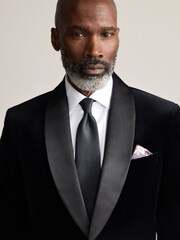 Black Slim Fit Regular Fit Signature Pontoglio Italian Velvet Blazer With Shawl Lapel - Image 4 of 5