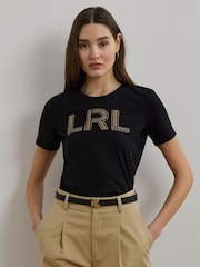Lauren Ralph Lauren Katlin Sequin Logo Jersey Black T-Shirt - Image 4 of 7